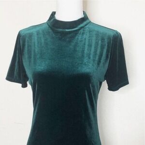 Ambiance Emerald Green Velvet Mock Neck  Women's Top
